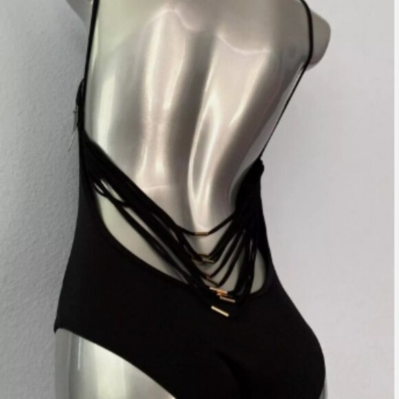 Victorias Secret  Low Strappy Back Black Sexy One Piece Swim Suit; size L - Picture 1 of 8
